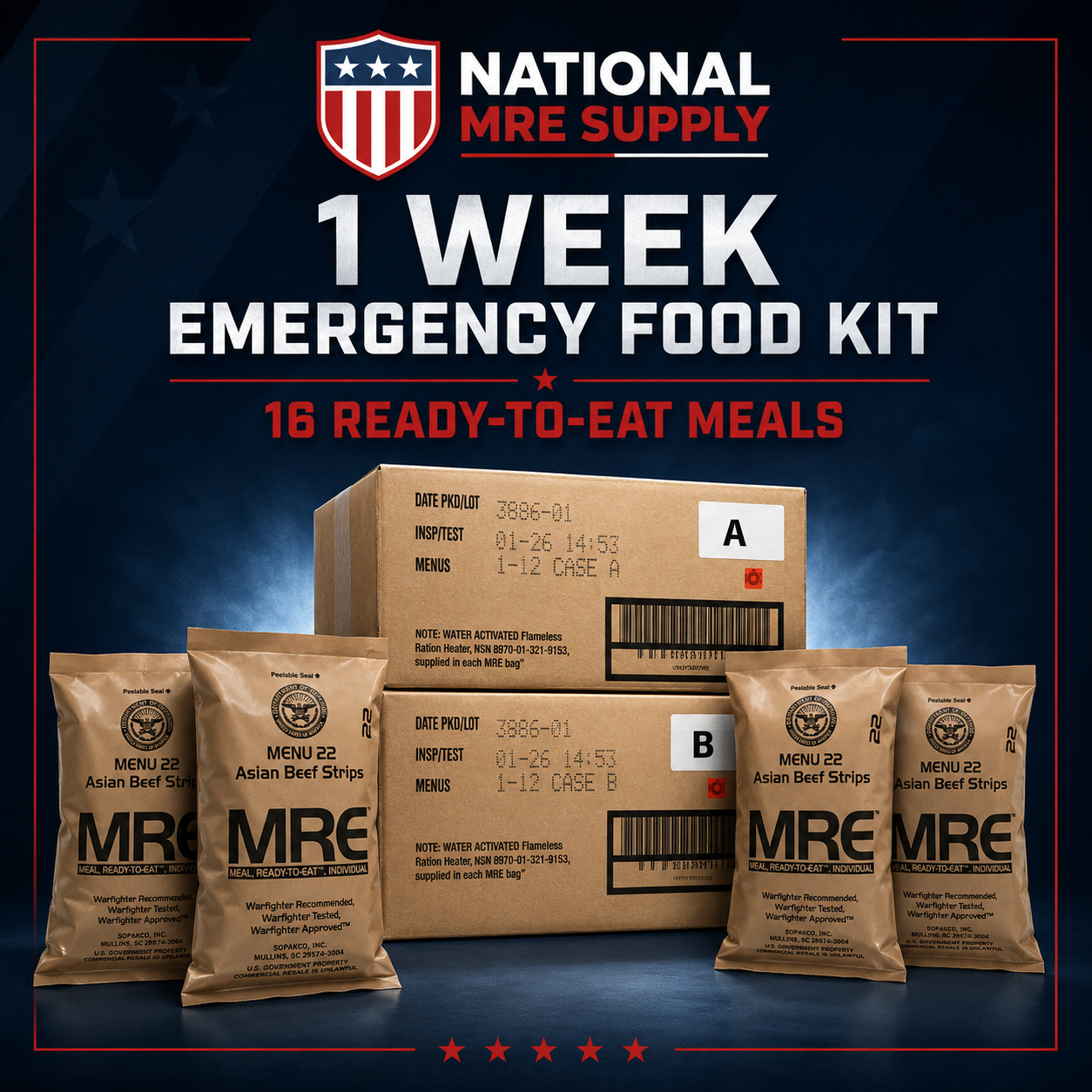 1 Week MRE Emergency Food Kit — 16 Ready-to-Eat Meals