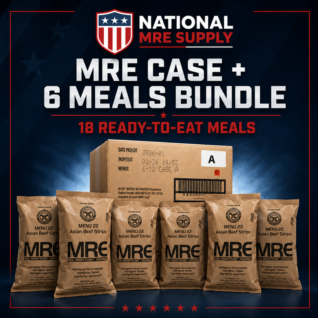 MRE Case + 6 Meal Bundle — 18 Ready-to-Eat Meals