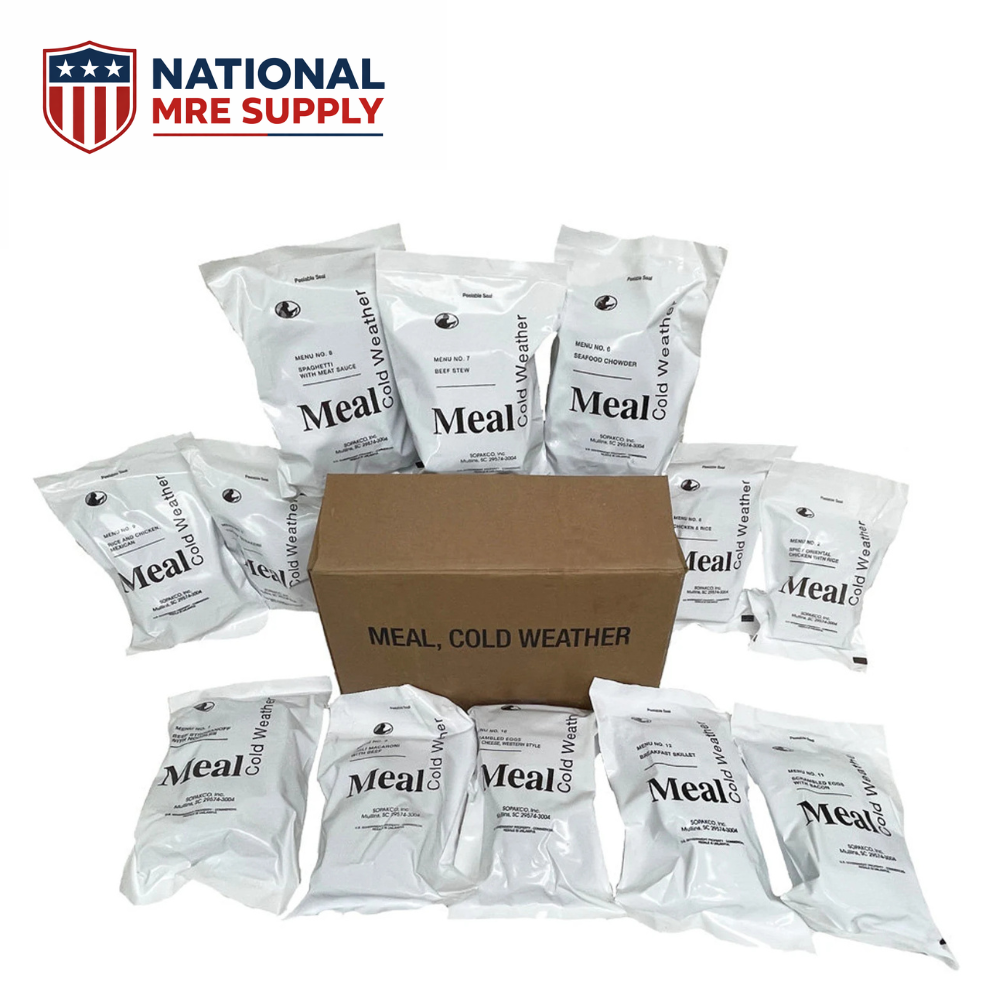 Cold Weather MRE case with 12 high-calorie ready-to-eat meals